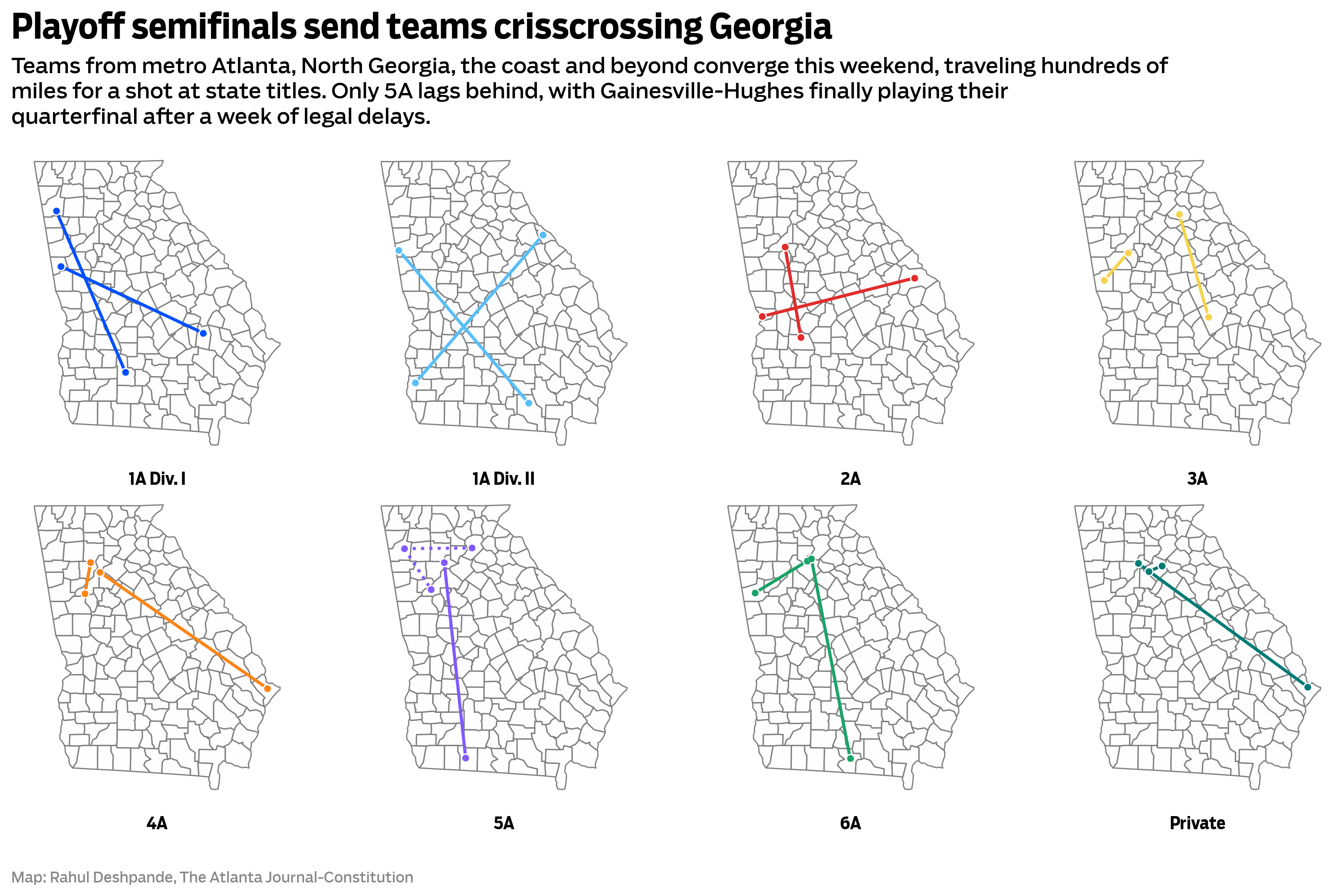 Playoff semifinals send teams crisscrossing Georgia
